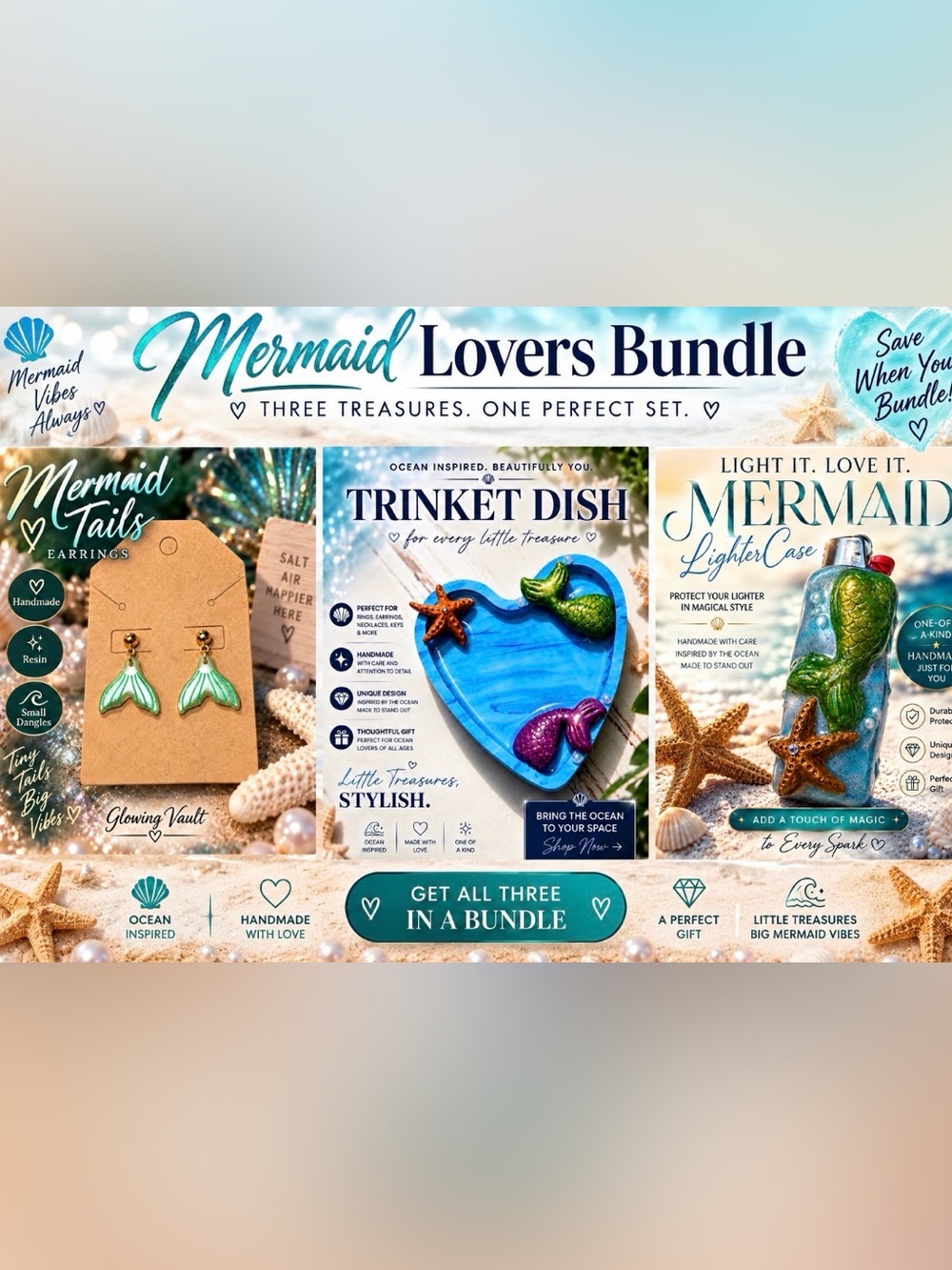 - Blue Mermaid Heart Dish with Sea Charm Accents